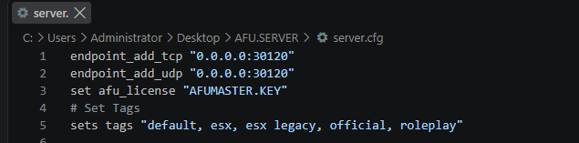 เพิ่มบรรทัด set afu_license ใน server.cfg